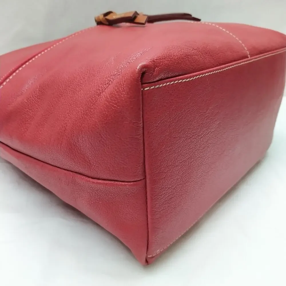 Dooney & Bourke Red Pebbled Leather Zipper Pockets Hobo Shoulder Bag